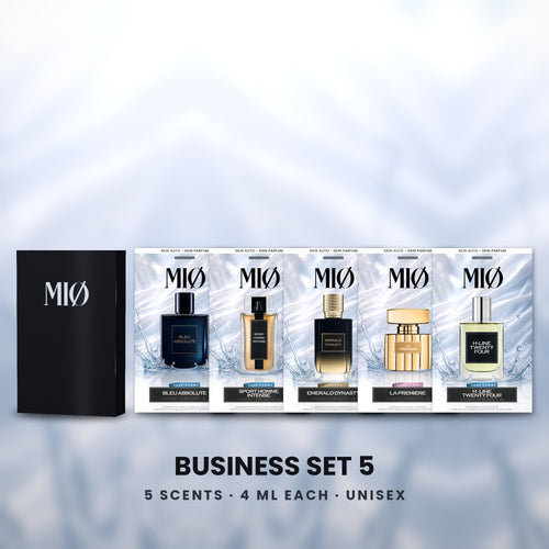 Business-Set 5er dezent in der Verpackung: MIØ-Box und 5 Duftanhänger