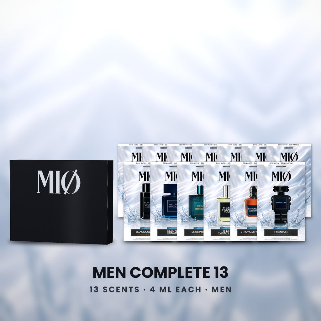 Set Herren Komplett 13er in der Verpackung: MIØ-Box und 13 Duftanhänger